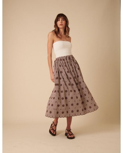 Nobody's Child Natural Gingham Embroidered Naples Midi Skirt