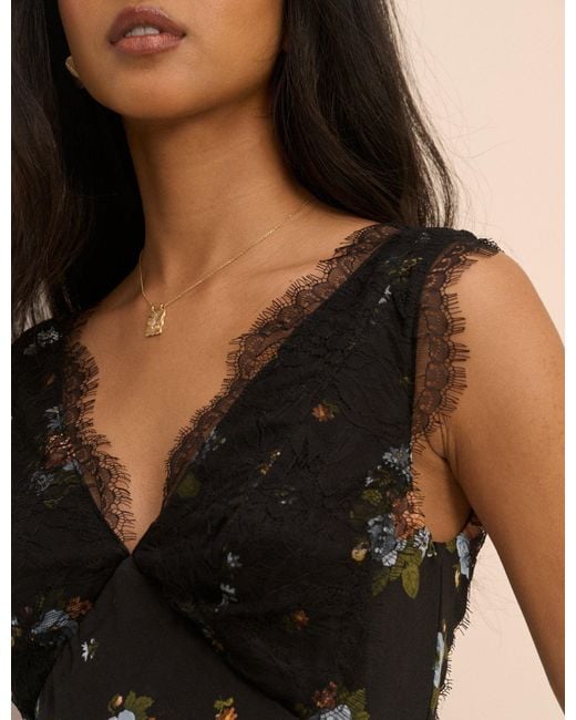 Nobody's Child Black Floral Lace Trim Indy Midi Dress