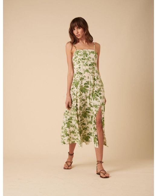 Nobody's Child Natural Linen-Blend Floral Maxine Midi Dress