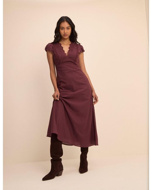 Nobody's Child Purple Burgundy Lace Trim Susie Midi Dress