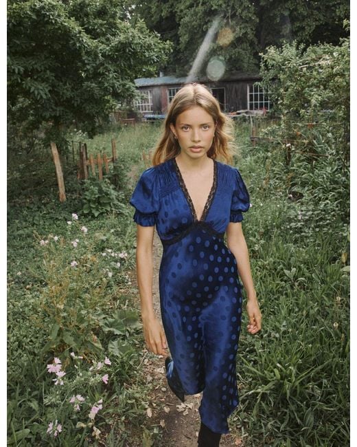 Nobody's Child Blue Polka Dot Jacquard Angela Midi Dress