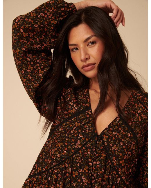 Nobody's Child Brown Ditsy Floral Long Sleeve Marley Mini Dress