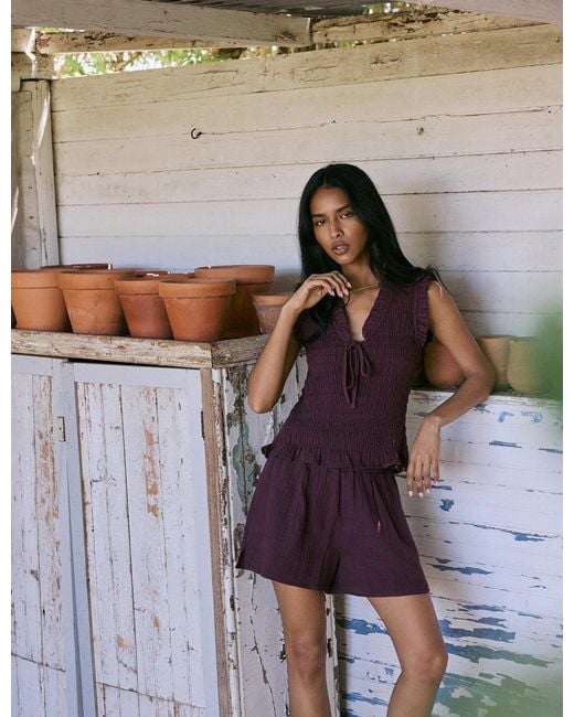 Nobody's Child Purple Shirred V-Neck Top