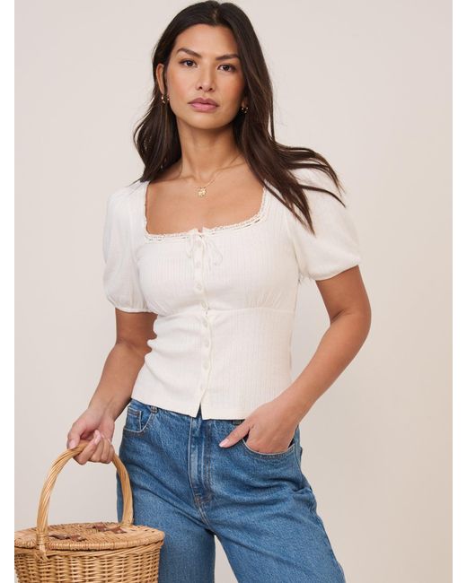 Nobody's Child Blue Square Neck Pointelle Top