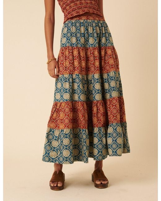 Nobody's Child Multicolor Tile Printed Tiered Midi Skirt