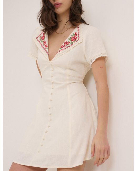Nobody's Child Natural Floral Collar Linen-Blend Lillian Mini Dress