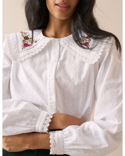 Nobody's Child Natural Embroidered Oversized Collar Blouse
