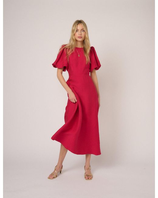 Nobody's Child Pink Puff Sleeve Zola Midi Dress