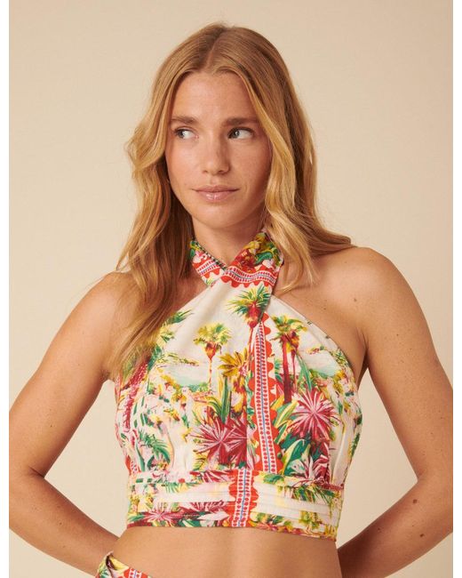 Nobody's Child Natural Printed Halterneck Crop Top