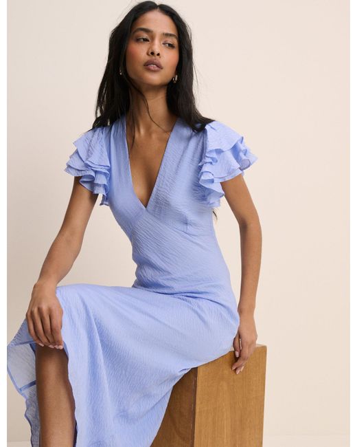 Nobody's Child Blue Frill Sleeve Layla Midi Dress