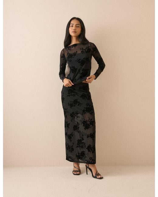 Nobody's Child Natural Floral Mesh Maxi Skirt