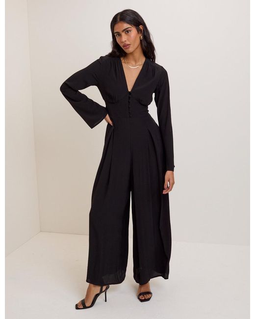 Nobody's Child Black Wide Leg Pleated Jumpsuit