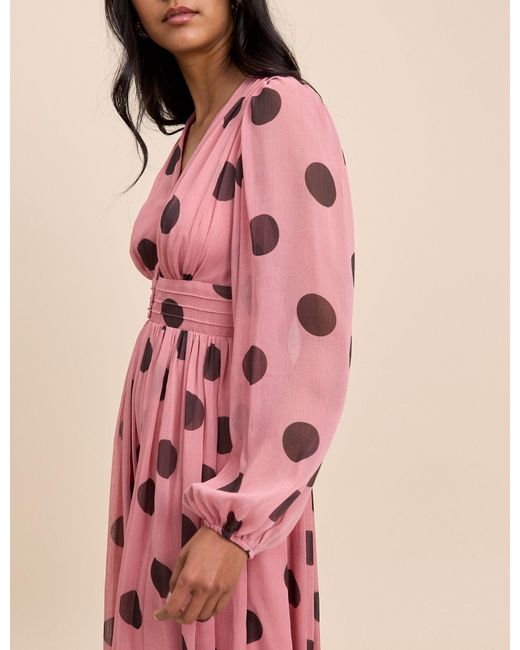 Nobody's Child Pink Polka Dot Balloon Sleeve Anya Midi Dress