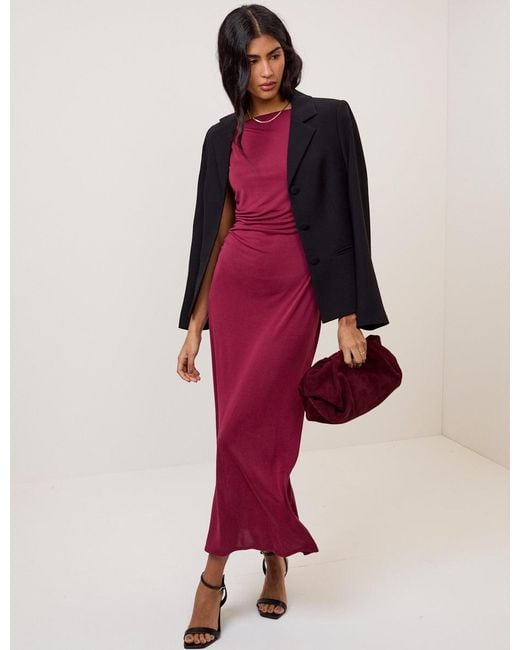Nobody's Child Pink Burgundy Twist Shoulder Bethany Jersey Midi Dress