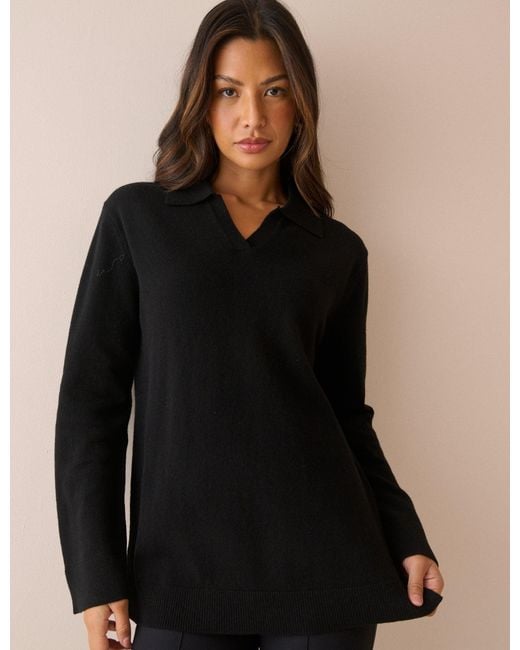 Nobody's Child Black Open Collar Wool Jumper