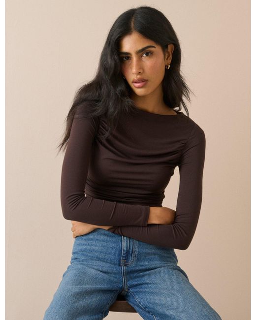 Nobody's Child Blue Ruched Long Sleeve Top