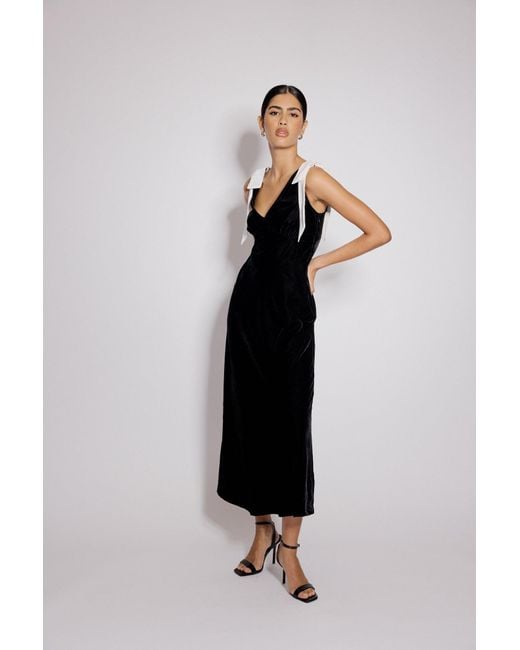 Nobody's Child Black Velvet Bow Shoulder Lenka Midi Dress