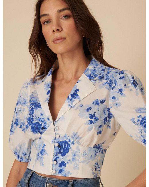 Nobody's Child Blue Watercolour Floral Tailored Top