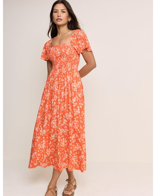 Nobody's Child Orange Floral Bella Midi Dress