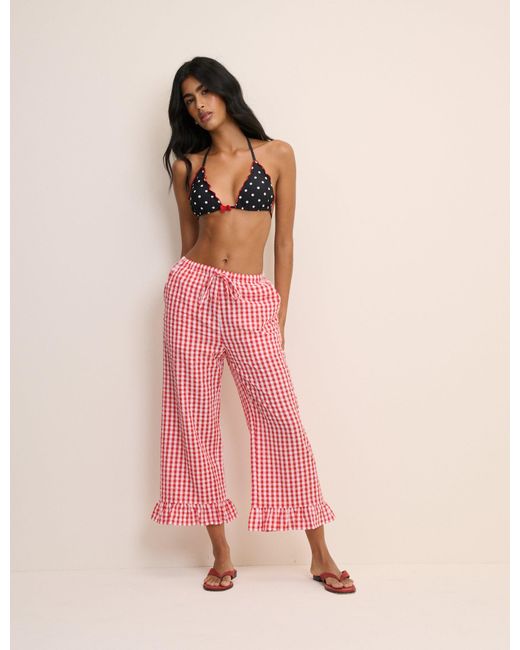 Nobody's Child Blue Gingham Frill Edge Beach Trousers