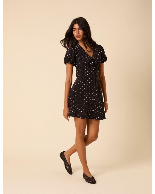 Nobody's Child Natural Polka Dot Puff Sleeve Mini Dress