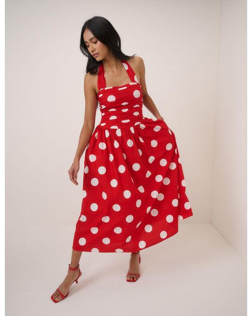 Nobody's Child Red Polka Dot Halterneck Lilah Midi Dress