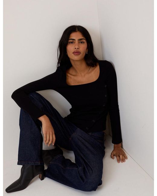 Nobody's Child Black Square Neck Asymmetric Top