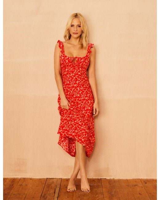 Nobody's Child Orange Poppy Delevingne Floral Laura Midi Dress