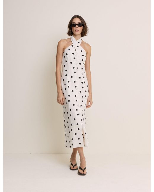 Nobody's Child Natural Polka Dot Wrap Neck Tailored Midi Dress