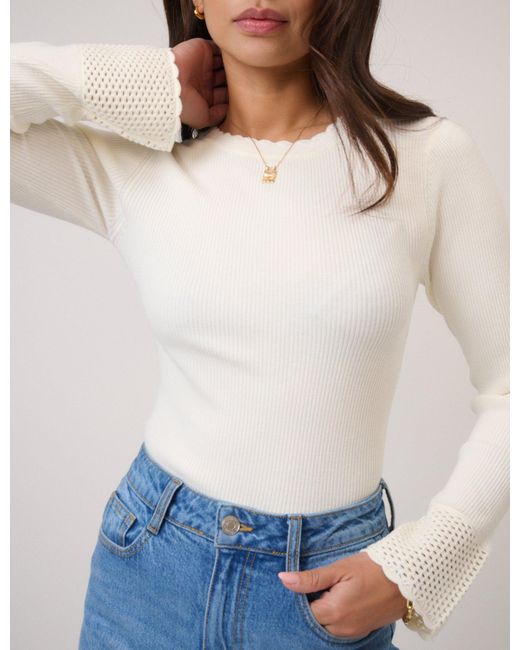 Nobody's Child Natural Crochet Trim Knitted Top