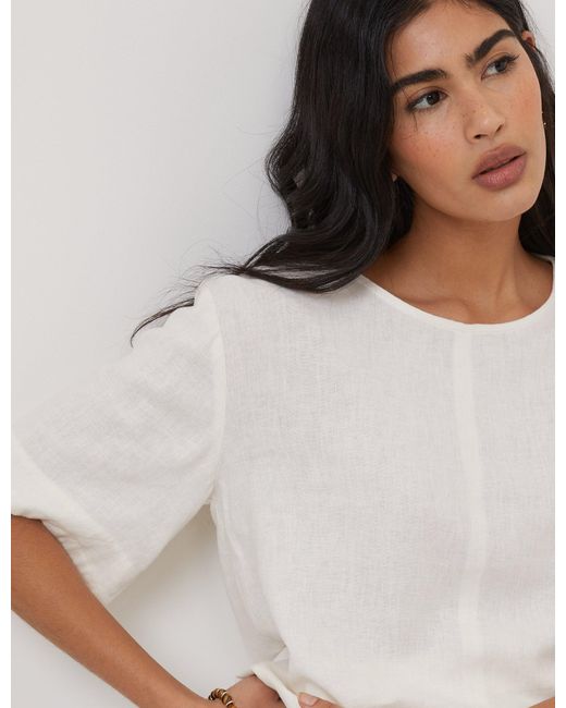 Nobody's Child Natural Linen-Blend Short-Sleeve Top
