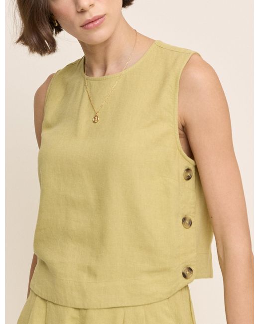 Nobody's Child Yellow Linen-Blend Button Side Crop Top