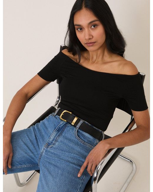 Nobody's Child Black Bardot Short Sleeve Top