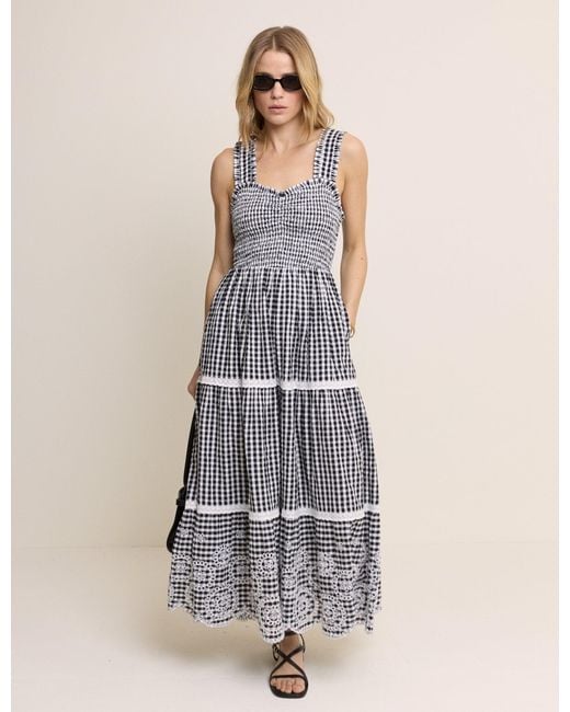 Nobody's Child Blue Gingham Shirred Tiered Darla Maxi Dress