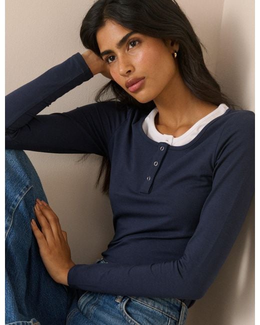 Nobody's Child Blue Double Layer Henley Top