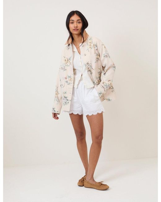 Nobody's Child Natural Light Denim Floral Cord Collar Jacket