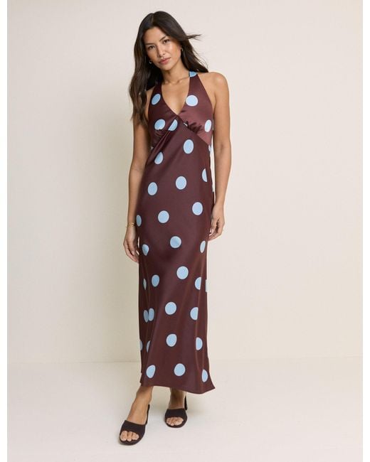 Nobody's Child Brown Polka Dot Cali Halterneck Maxi Dress