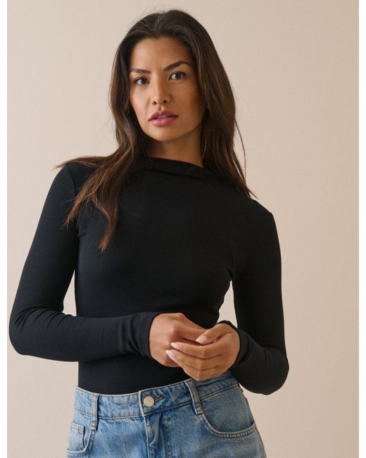 Nobody's Child Black Ribbed Boat Neck Jersey Top
