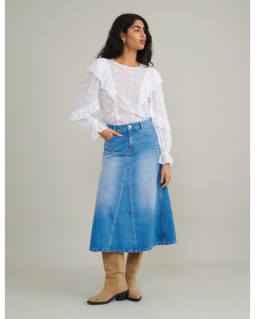 Nobody's Child White Frill Floral Embroidered Blouse
