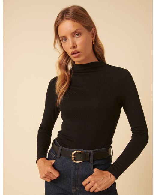 Nobody's Child Black Ribbed High Neck Long Sleeve Top
