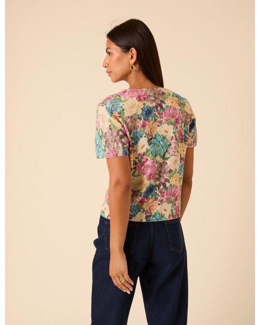 Nobody's Child Multicolor Floral Knitted Short Sleeve Top
