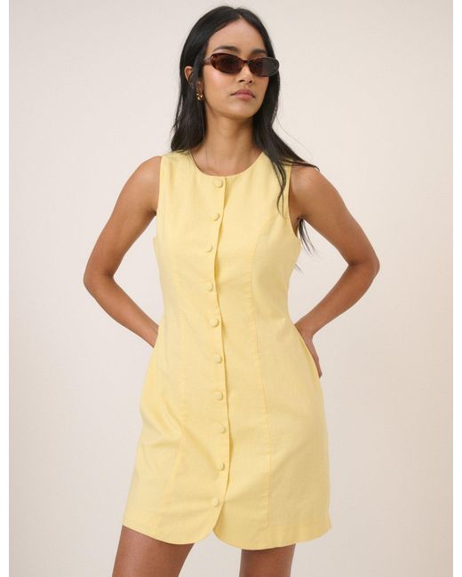 Nobody's Child Natural Button Through Linen-Blend Tailored Polly Mini Dress