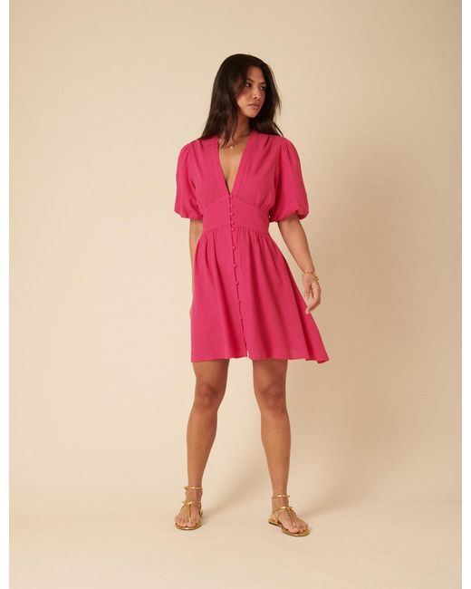 Nobody's Child Pink Linen-Blend Short Sleeve Starlight Mini Dress