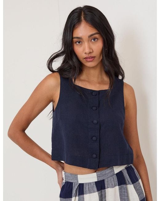 Nobody's Child Blue Linen-Blend Button Front Top