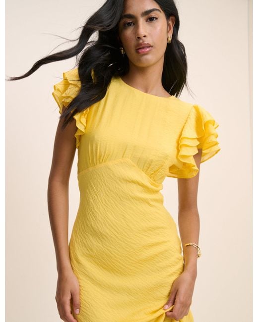 Nobody's Child Yellow Frill Sleeve Lola Midi Dress