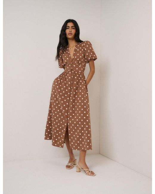Nobody's Child Brown Polka Dot Starlight Midi Dress