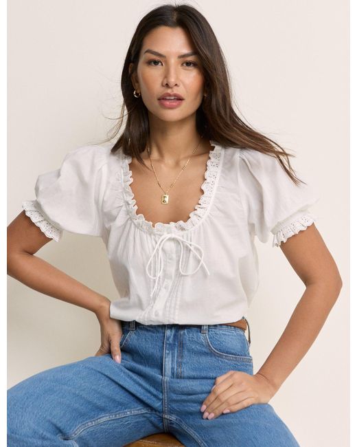 Nobody's Child White Puff Sleeve Lumi Blouse