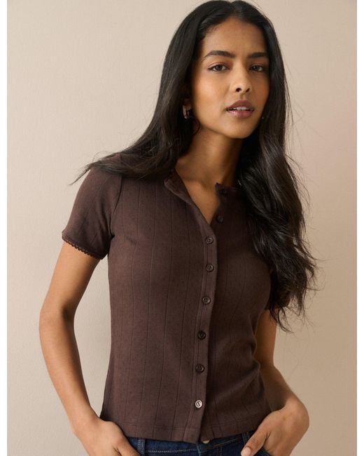 Nobody's Child Brown Pointelle Short Sleeve Top