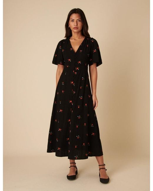 Nobody's Child Black Floral Embroidered Andie Midi Dress
