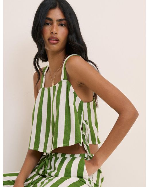 Nobody's Child Green Striped Linen-Blend Swing Top